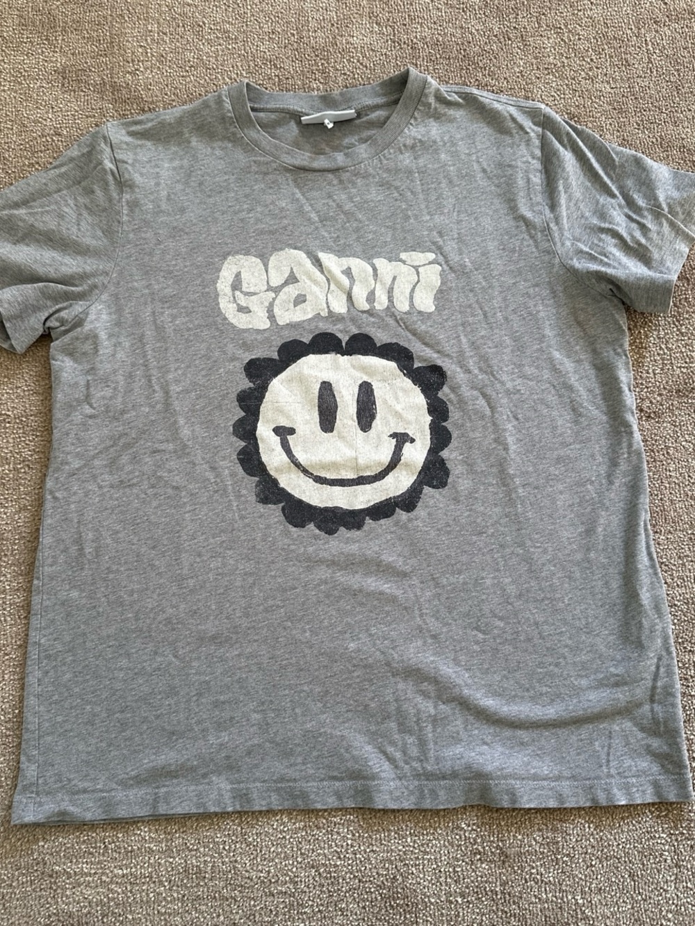 Ganni Heather Gray Logo Crew Tee